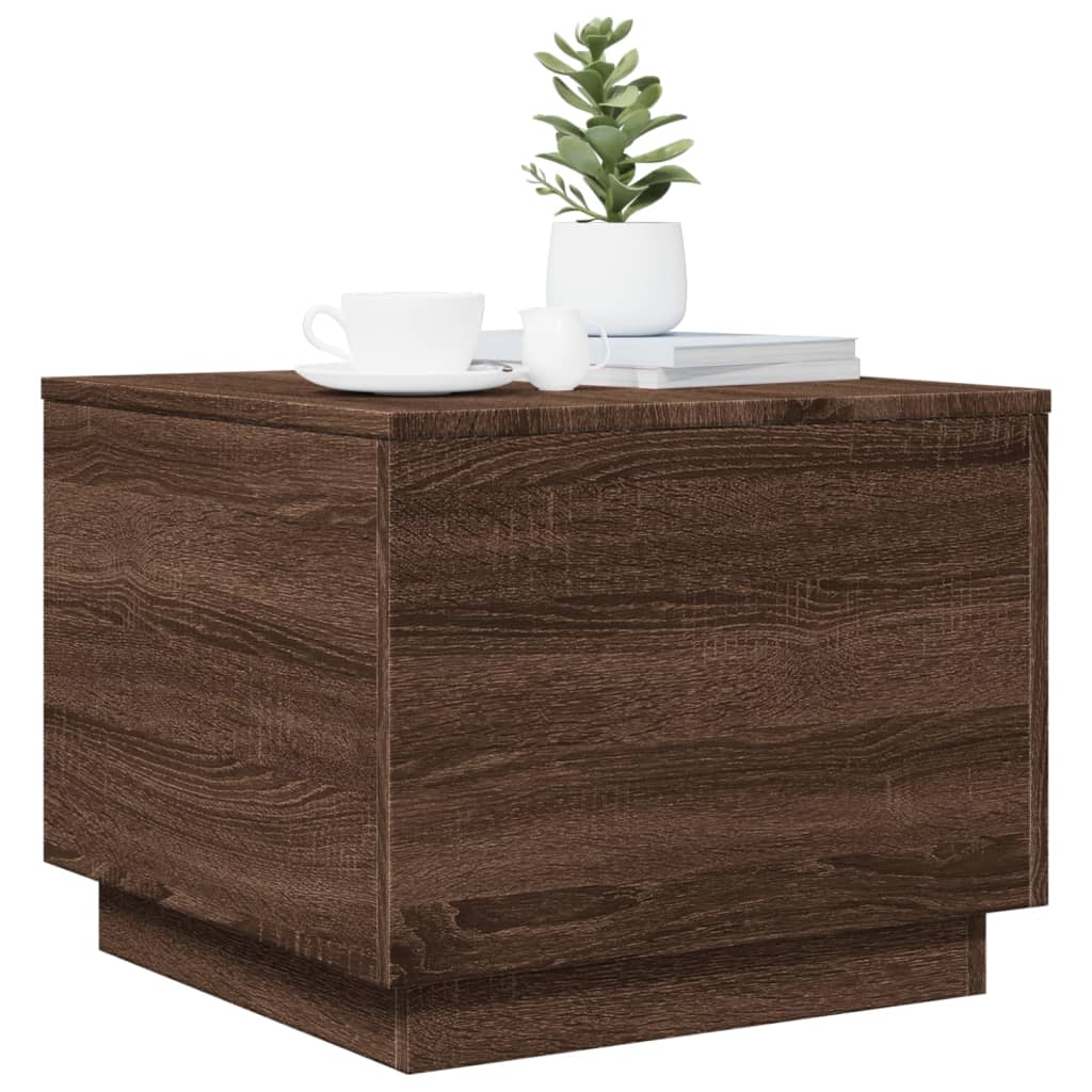 Table basse avec lumières LED aspect chêne marron 50x50x40 cm