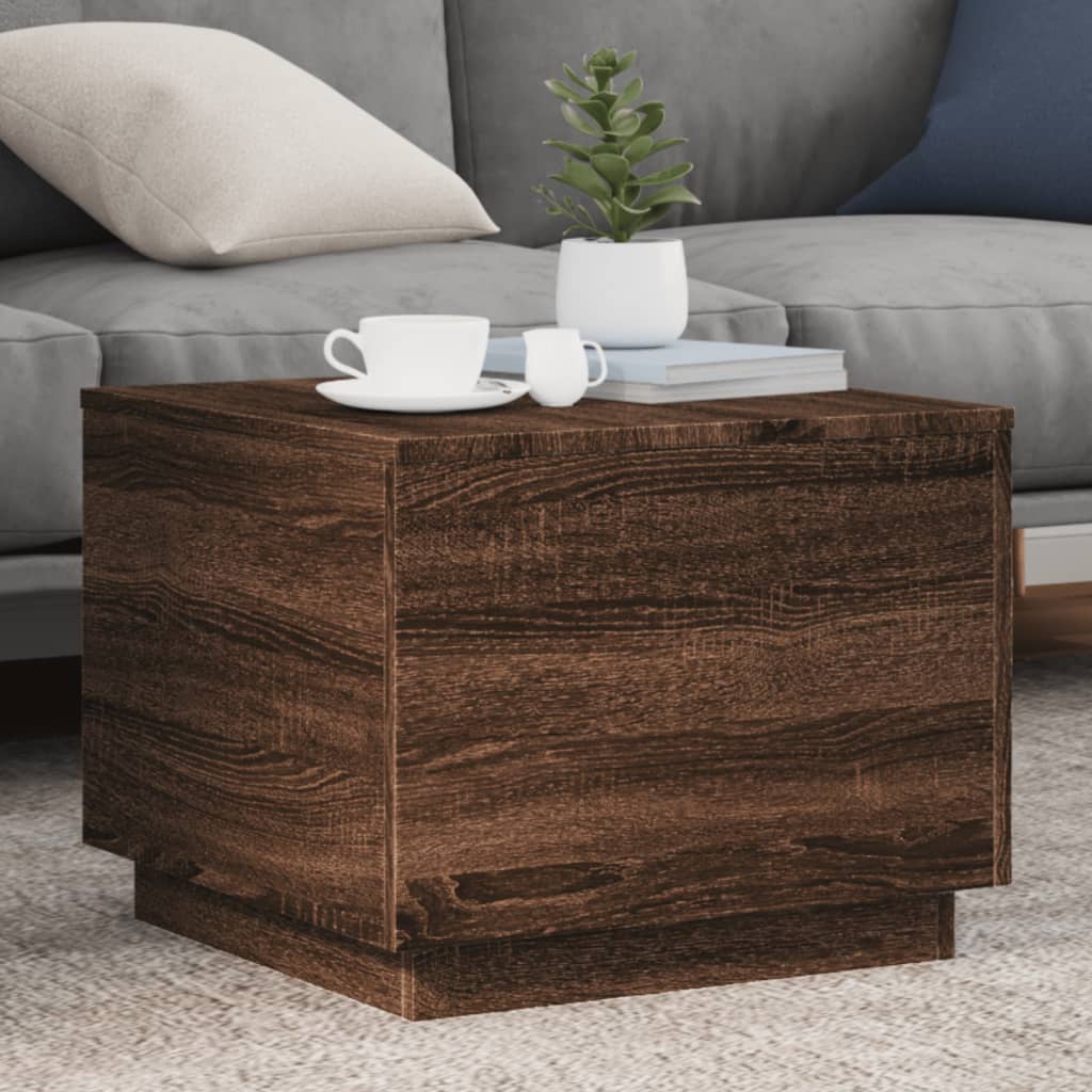 Table basse avec lumières LED aspect chêne marron 50x50x40 cm