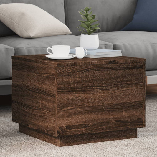 Table basse avec lumières LED aspect chêne marron 50x50x40 cm