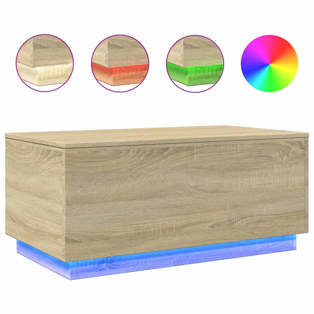 Table basse avec lumières LED Chêne Sonoma 90x50x40 cm