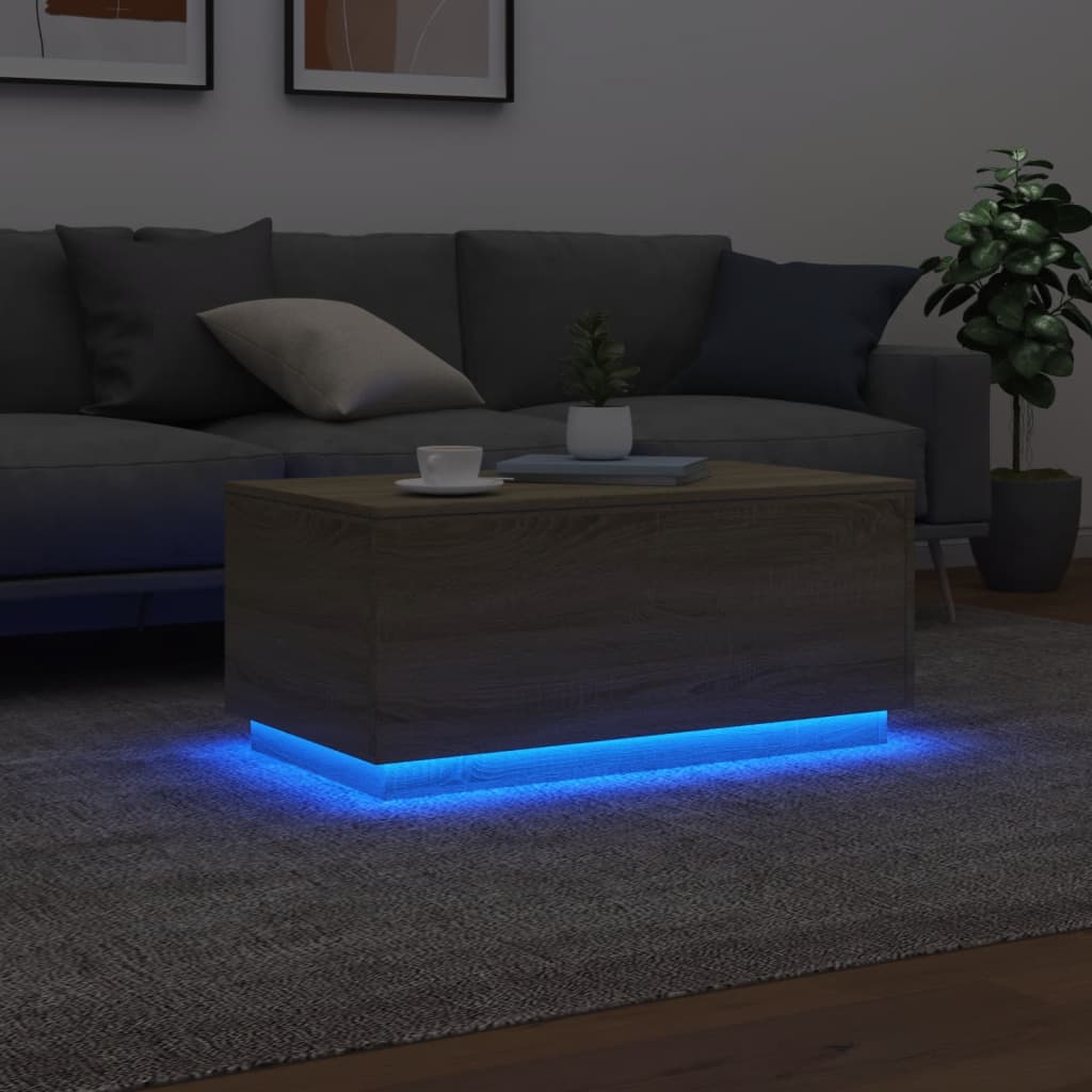 Table basse avec lumières LED Chêne Sonoma 90x50x40 cm
