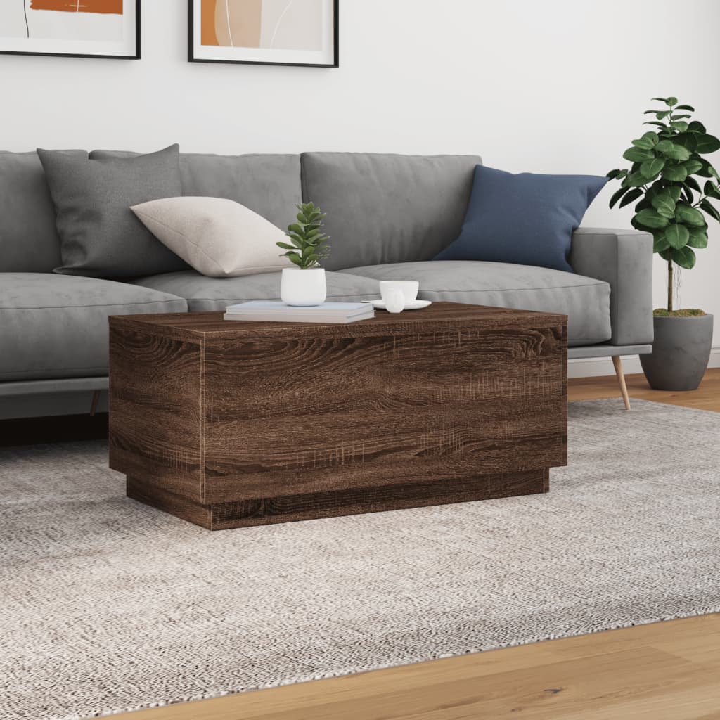 Coffee table with LED lights brown oak look 90x50x40 cm
