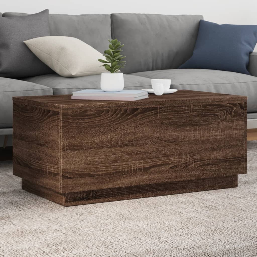 Coffee table with LED lights brown oak look 90x50x40 cm