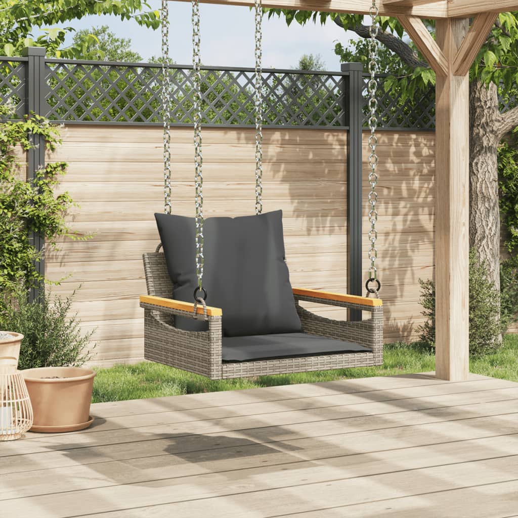 Hängesessel mit Kissen Grau 63x62x40 cm Poly Rattan