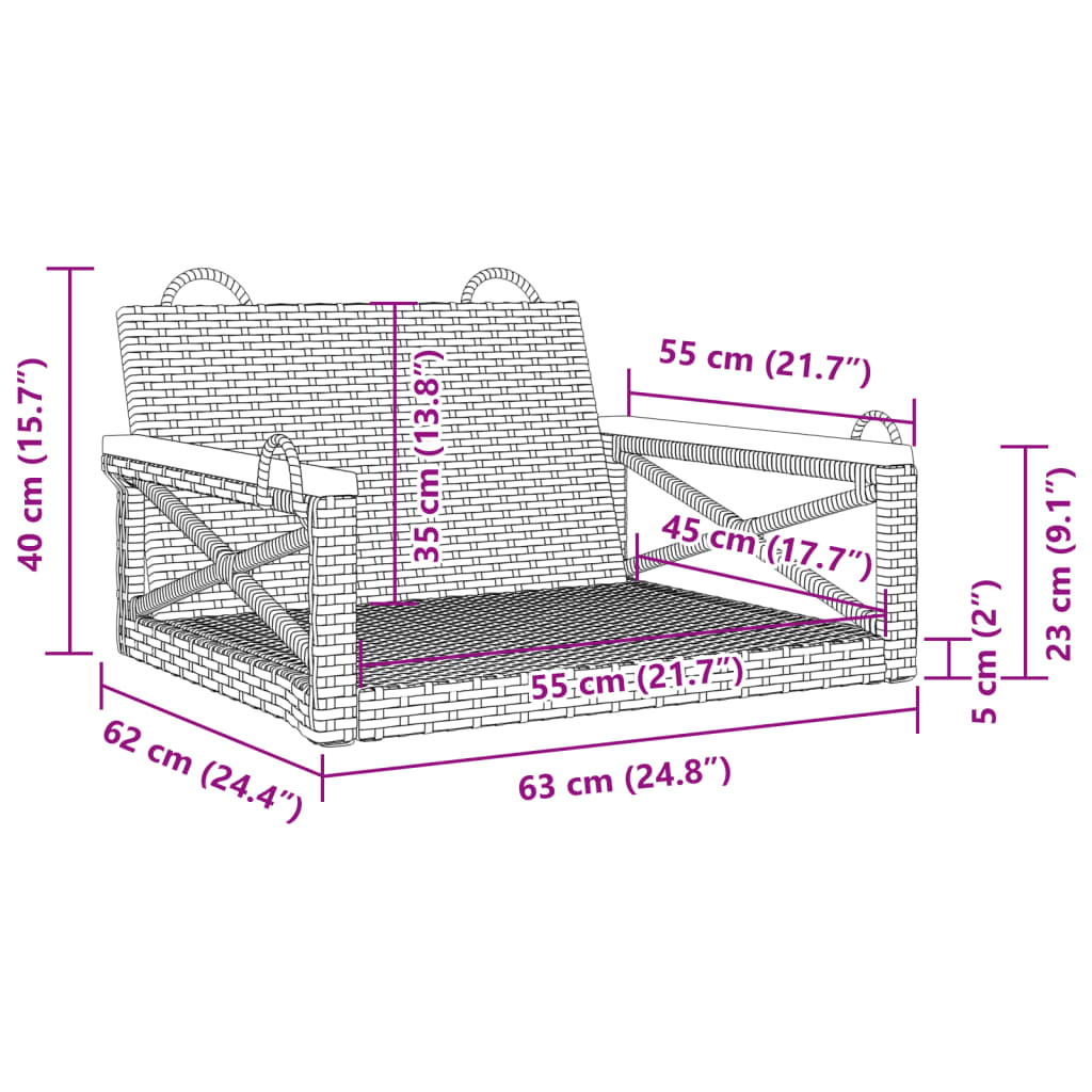 Chaise suspendue noir 63x62x40 cm poly rotin