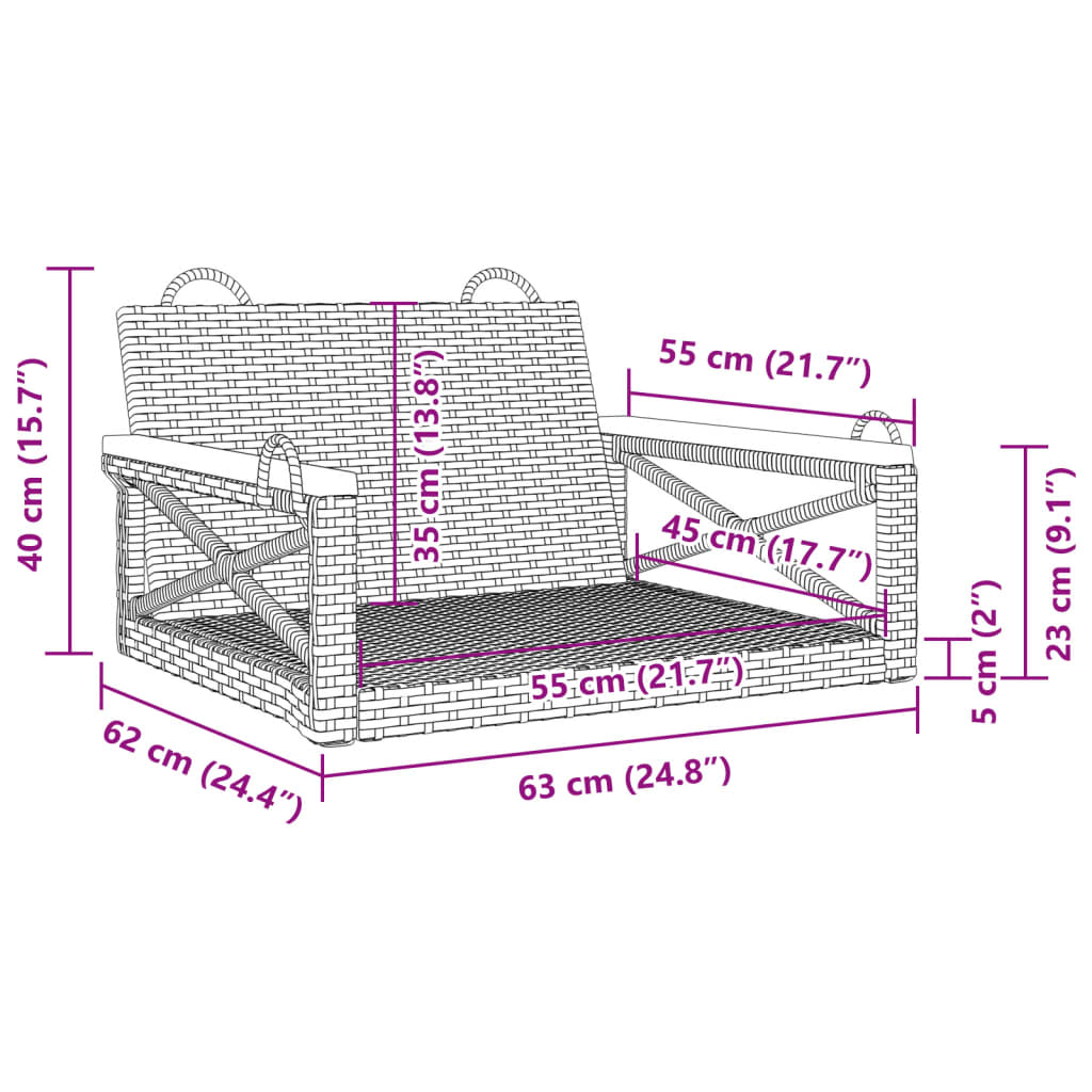 Chaise suspendue gris 63x62x40 cm poly rotin