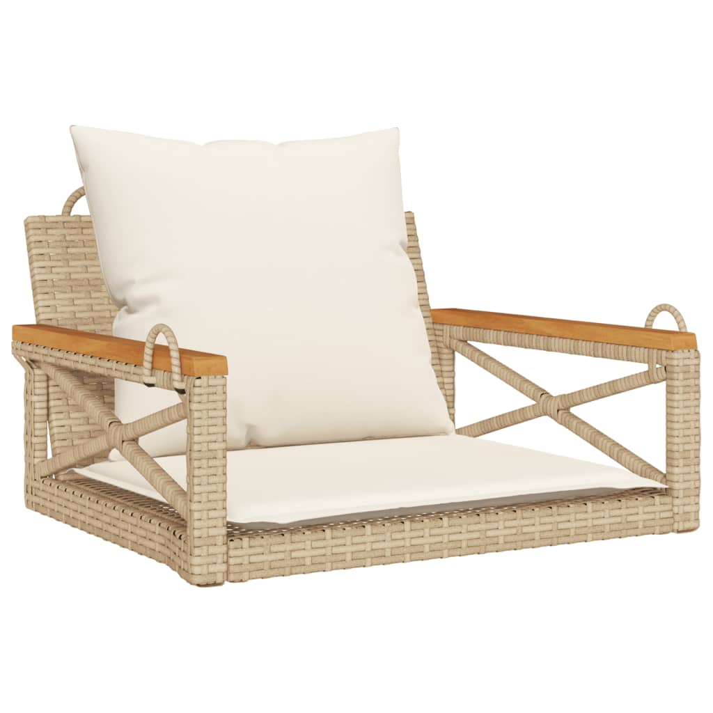 Hängesessel mit Kissen Beige 63x62x40 cm Poly Rattan