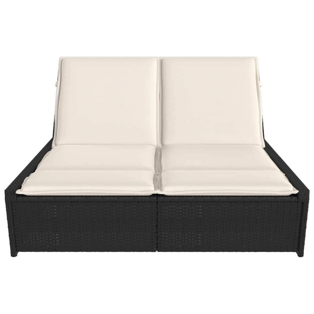 Bain de soleil double avec coussin en polyrotin noir