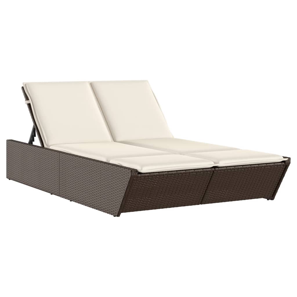 Bain de soleil double avec coussins en polyrotin marron