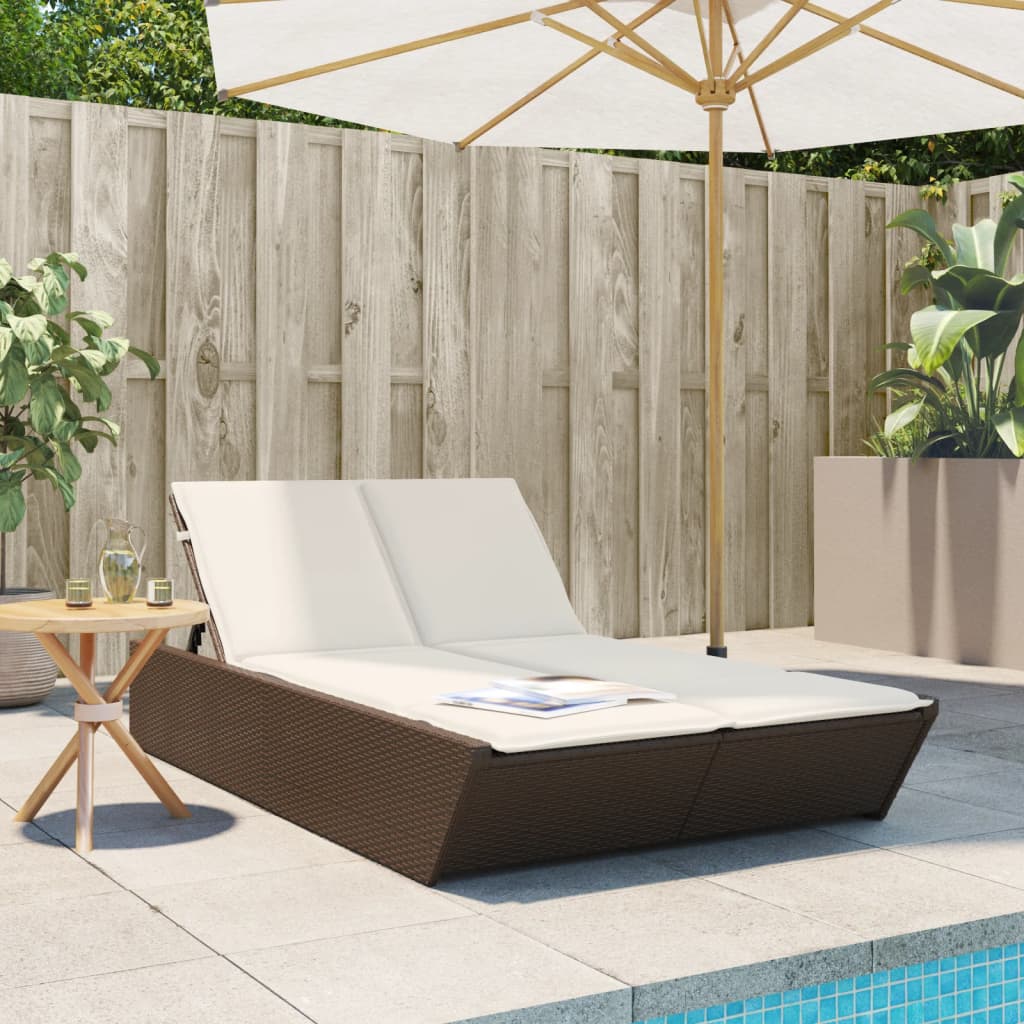 Bain de soleil double avec coussins en polyrotin marron