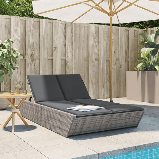 Bain de Soleil Double avec Coussins Poly Rotin Gris