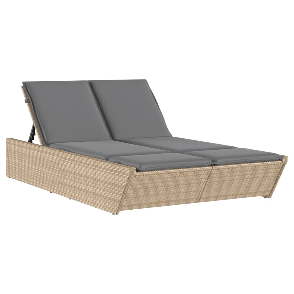 Bain de soleil double avec coussins en polyrotin beige