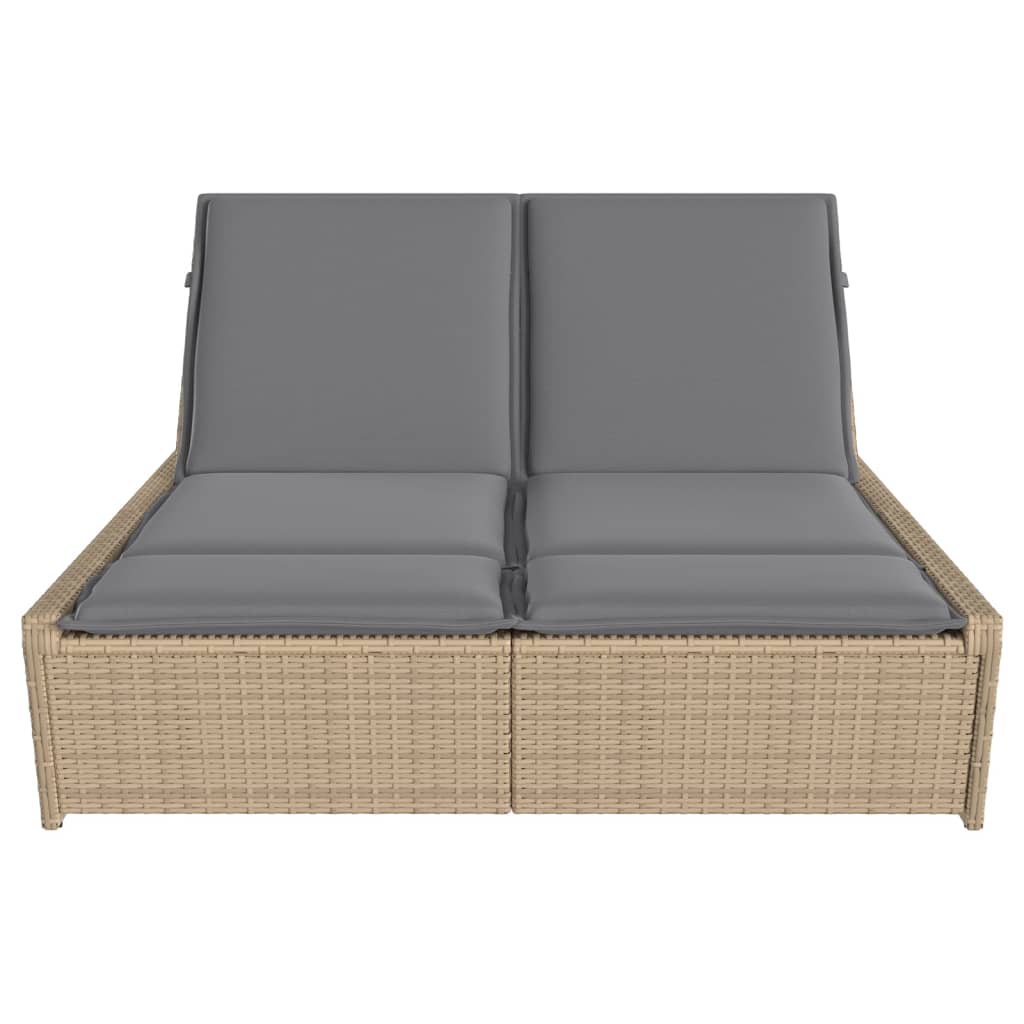 Bain de soleil double avec coussins en polyrotin beige