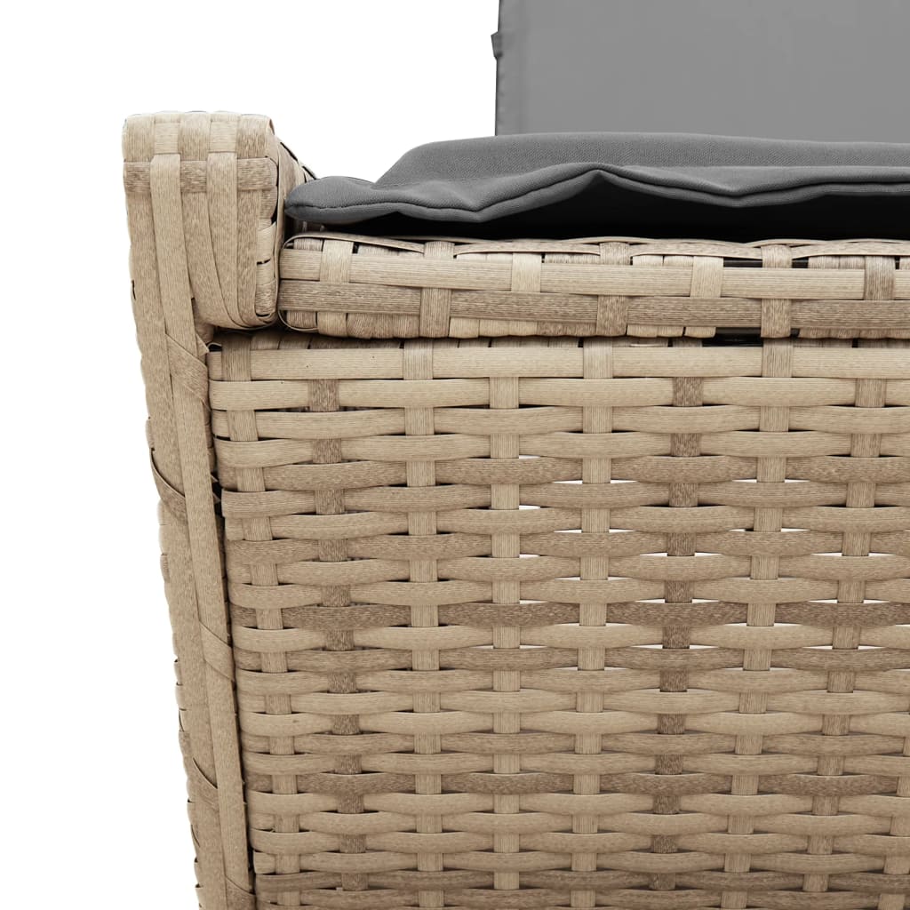 Doppel-Sonnenliege mit Auflagen Beige Poly Rattan