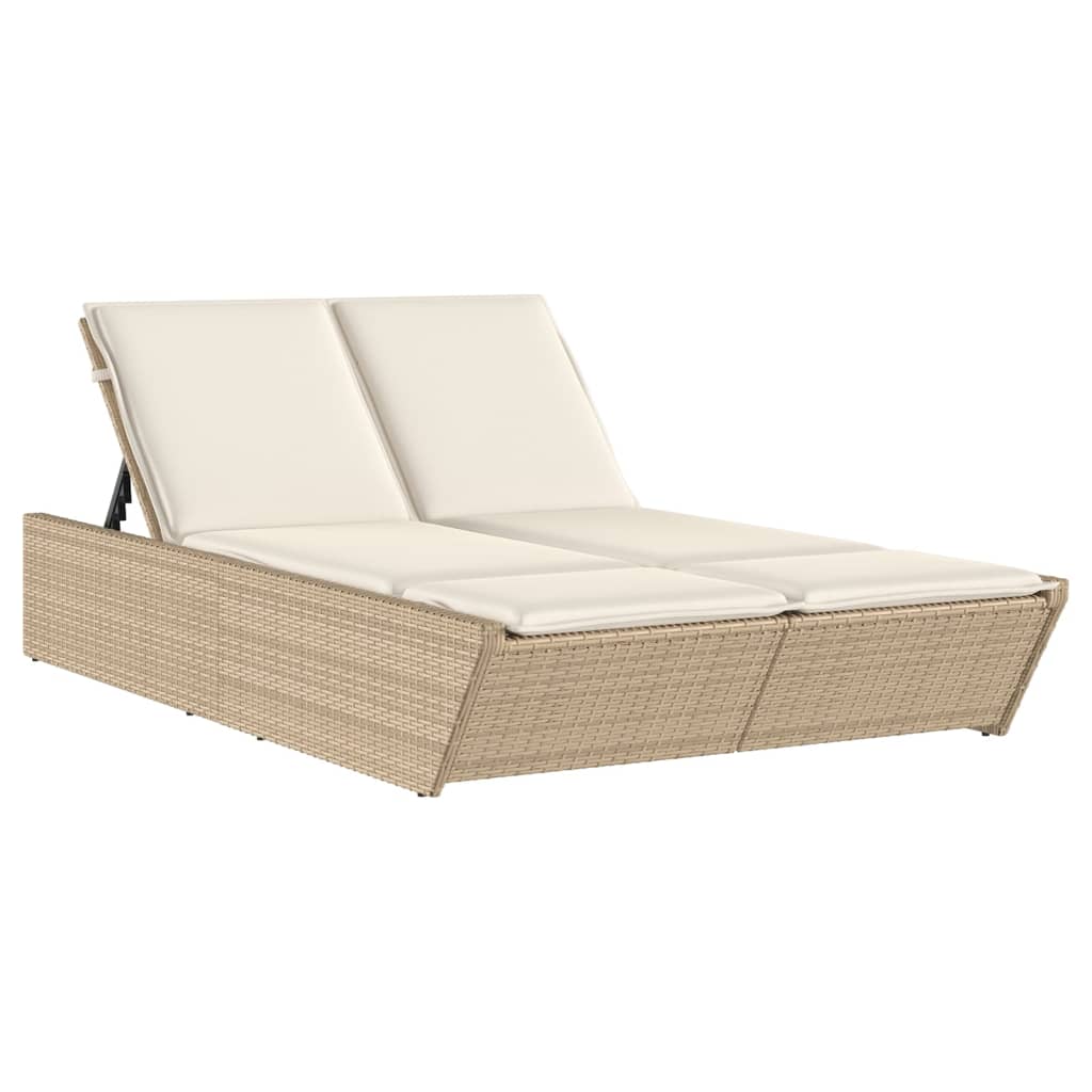 Bain de soleil double avec coussins en polyrotin beige