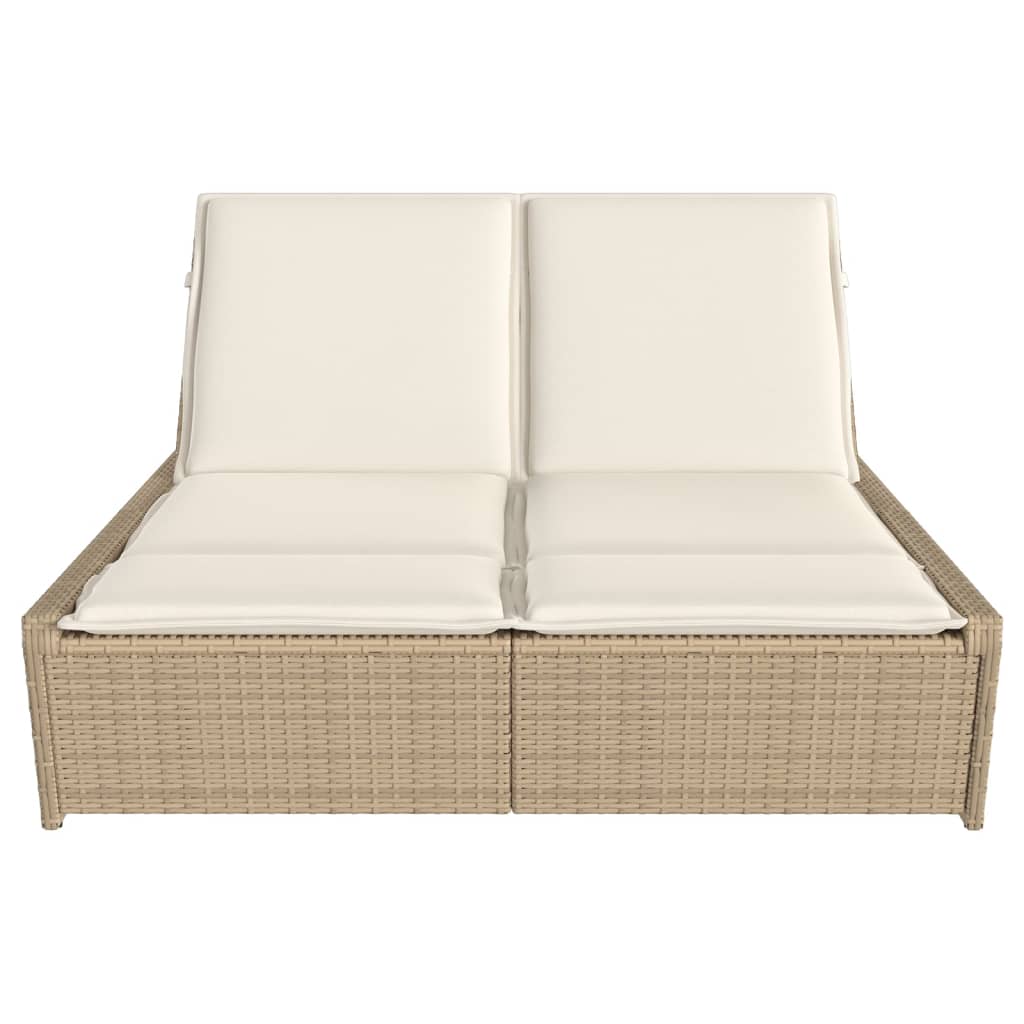 Bain de soleil double avec coussins en polyrotin beige