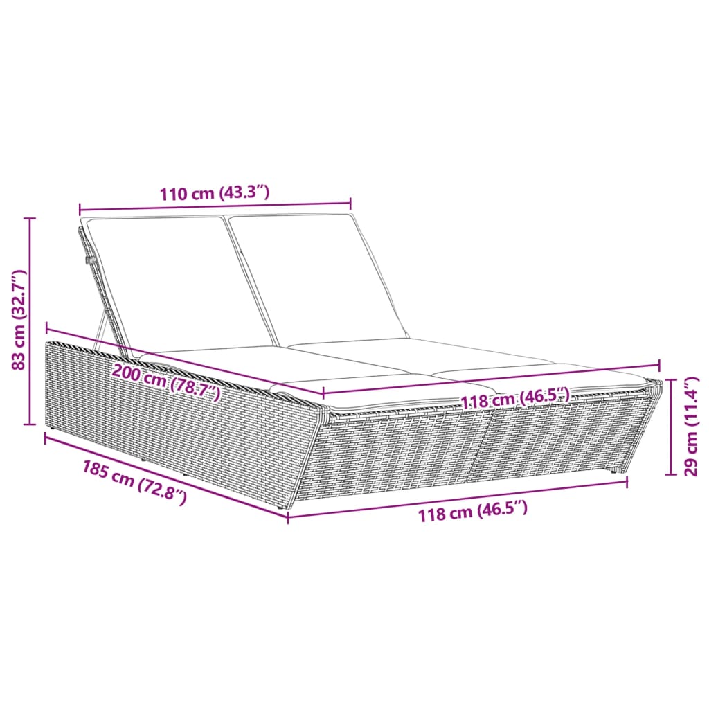 Bain de soleil double avec coussins en polyrotin beige