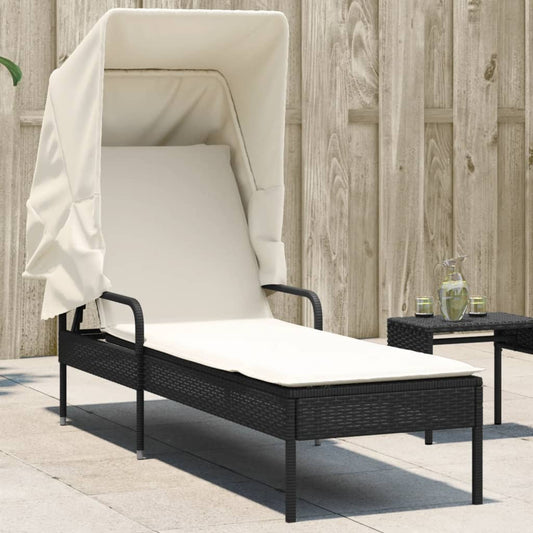 Sonnenliege mit Dach Schwarz Poly Rattan