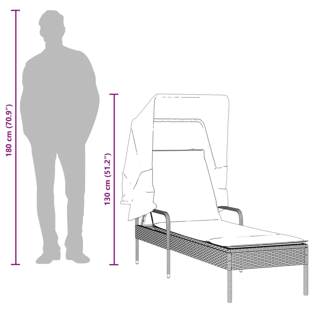 Bain de soleil avec toit en polyrotin marron