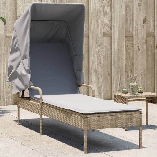 Sonnenliege mit Dach Beige Poly Rattan