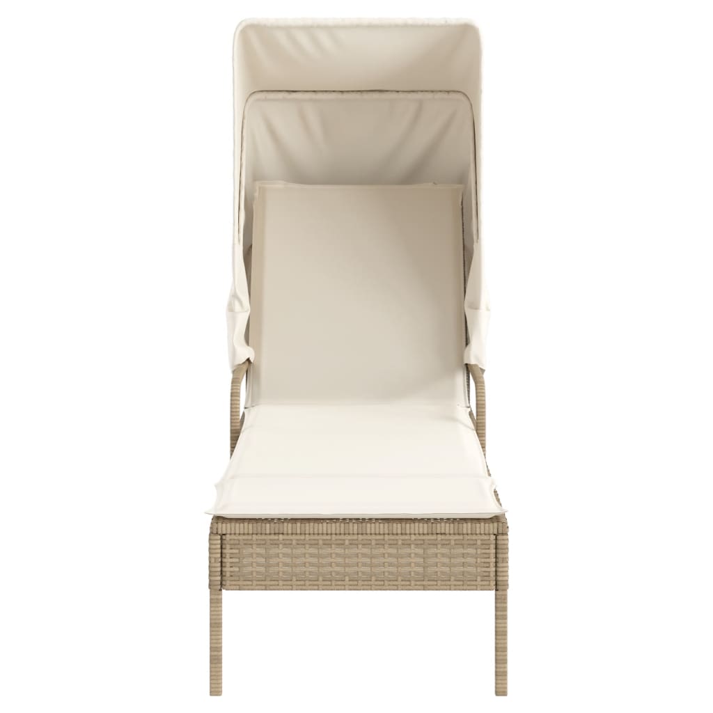 Bain de soleil avec toit et table en polyrotin beige