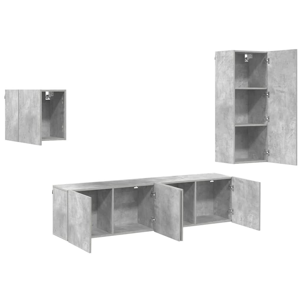 4-tlg. Wohnwand Betongrau Holzwerkstoff