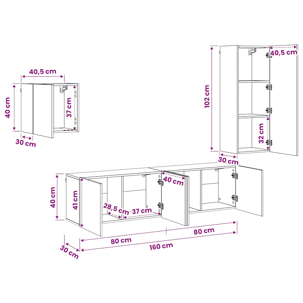 4-tlg. Wohnwand Betongrau Holzwerkstoff