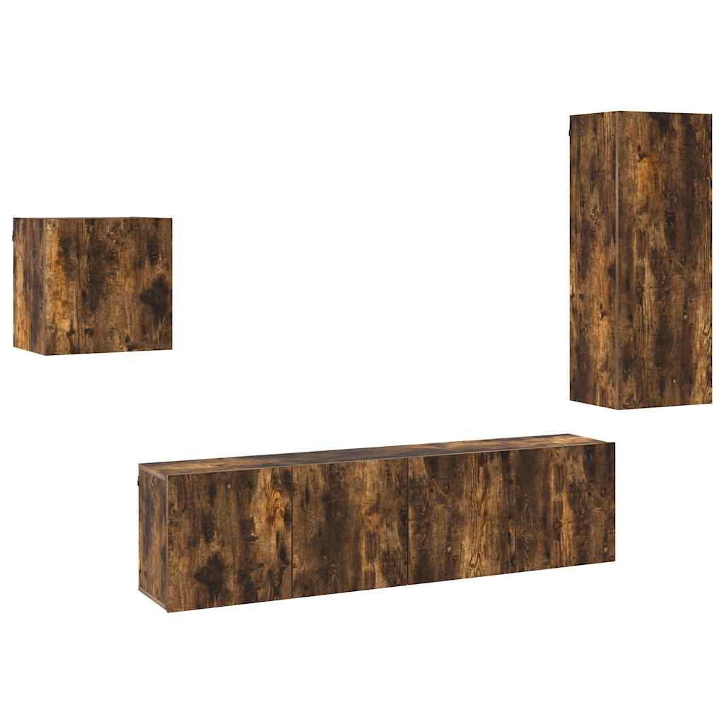 4-tlg. Wohnwand Räuchereiche Holzwerkstoff