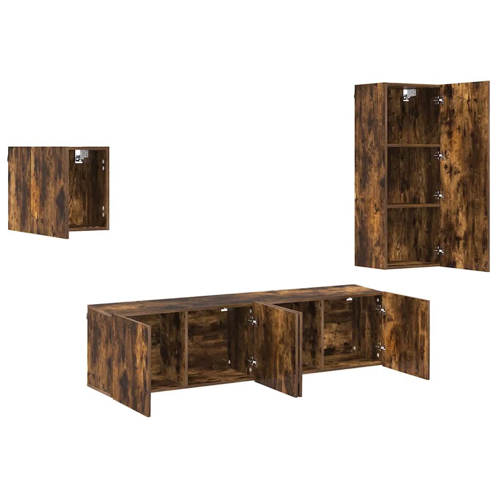 4-tlg. Wohnwand Räuchereiche Holzwerkstoff