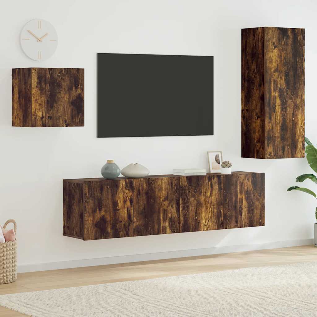 4-tlg. Wohnwand Räuchereiche Holzwerkstoff
