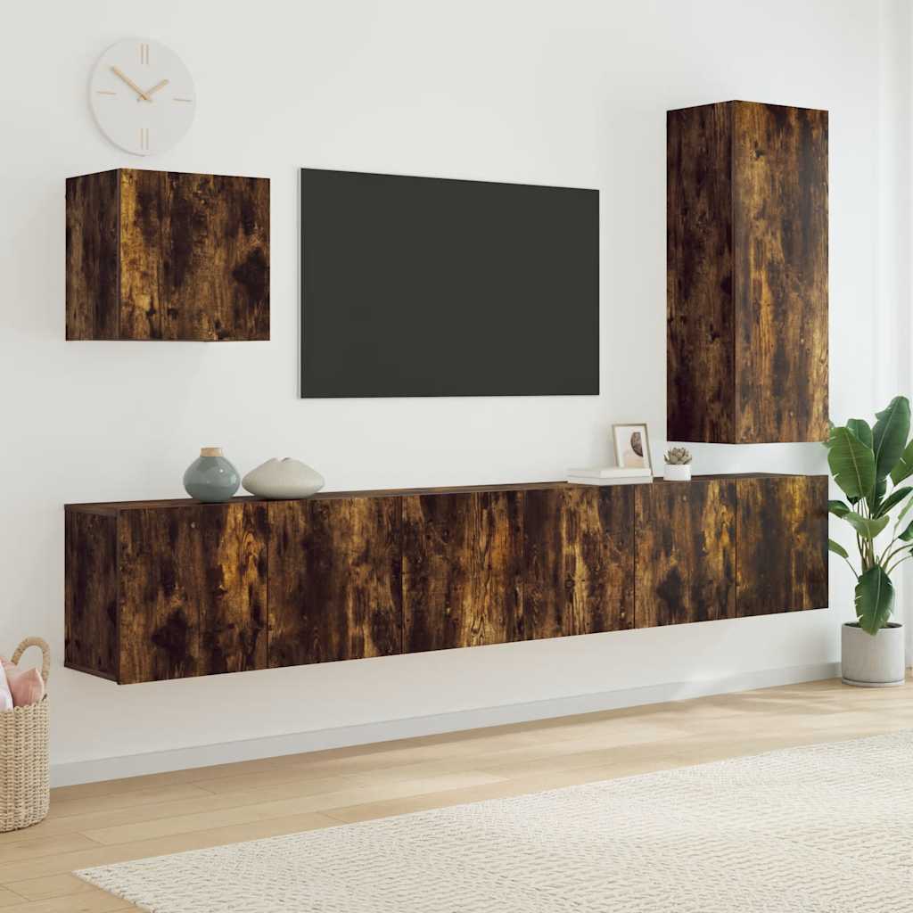 5-tlg. Wohnwand Räuchereiche Holzwerkstoff