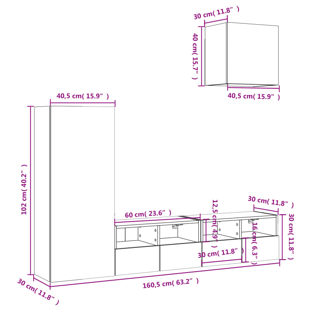 4-tlg. Wohnwand Weiß Holzwerkstoff