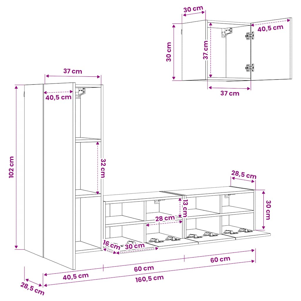 4-tlg. Wohnwand Weiß Holzwerkstoff