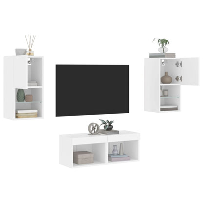 4-tlg. TV-Wohnwand mit LED-Leuchten Weiß