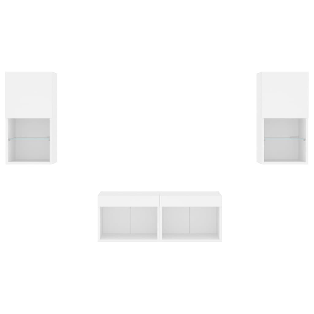 Meuble TV mural 4 pièces avec éclairage LED, blanc