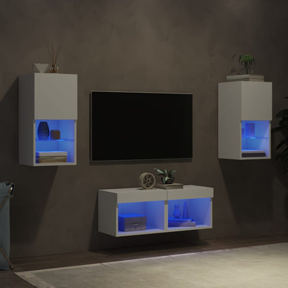 4-tlg. TV-Wohnwand mit LED-Leuchten Weiß