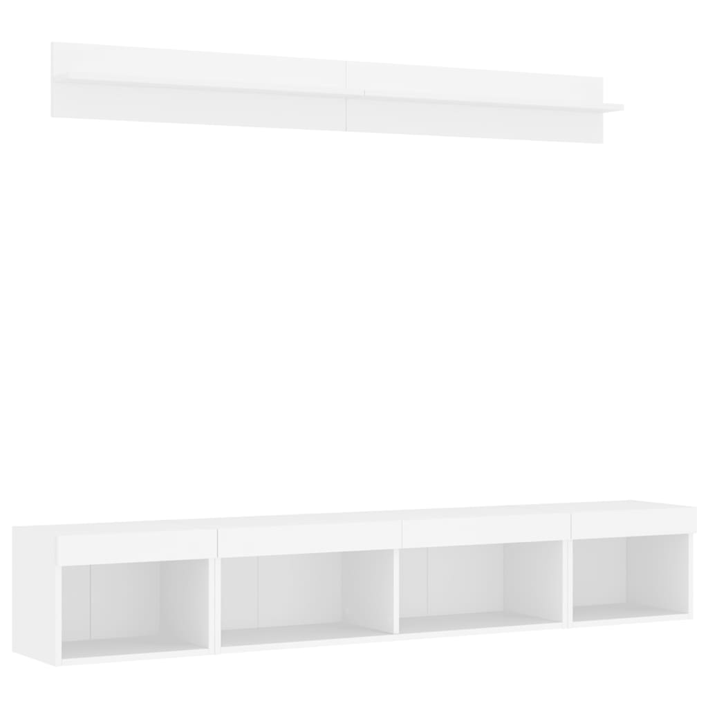 5-tlg. Wohnwand mit LED-Beleuchtung Weiß Holzwerkstoff