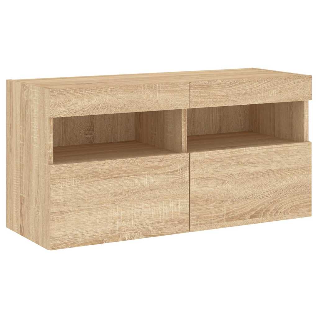 4-tlg. Wohnwand mit LED-Beleuchtung Sonoma-Eiche Holzwerkstoff