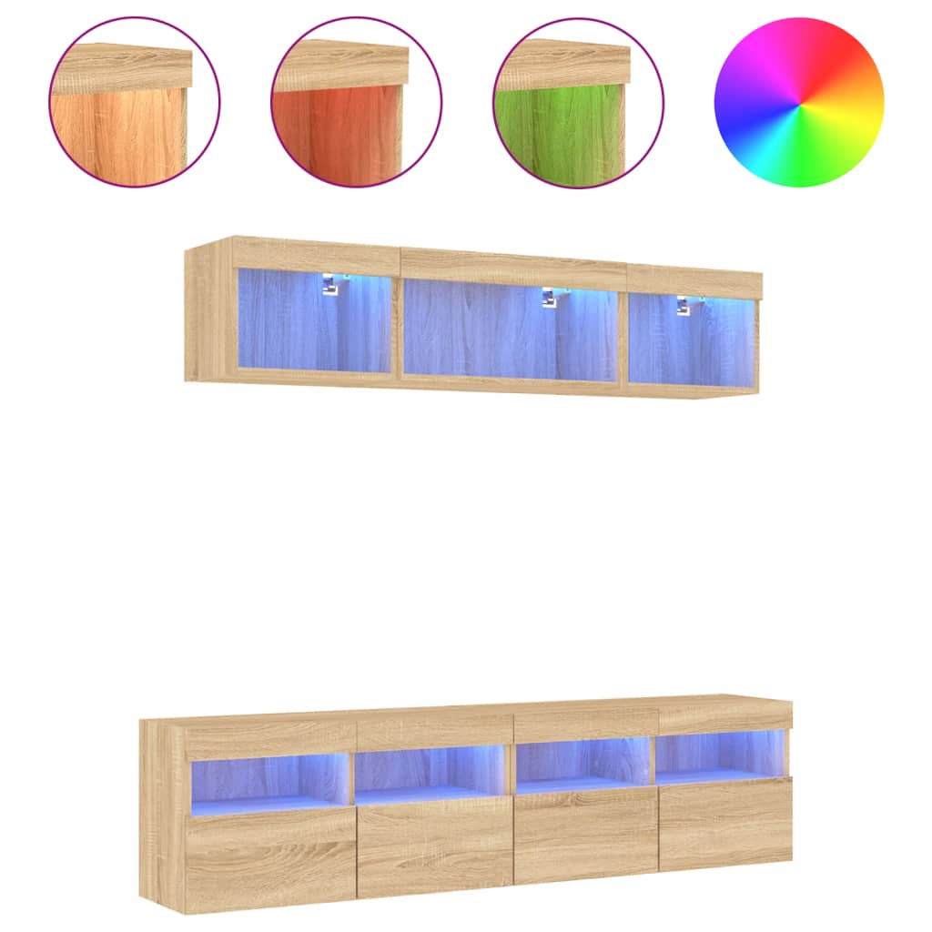 5-tlg. Wohnwand mit LED-Beleuchtung Sonoma-Eiche Holzwerkstoff
