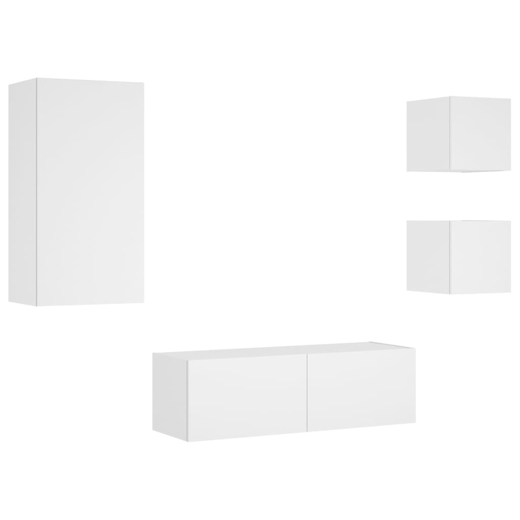 Meuble TV mural 4 pièces avec éclairage LED, blanc