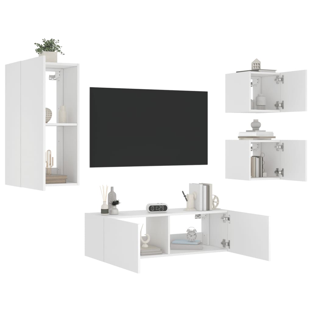 Meuble TV mural 4 pièces avec éclairage LED, blanc