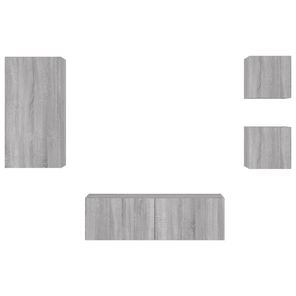 Meuble TV mural 4 pièces avec éclairage LED en gris Sonoma