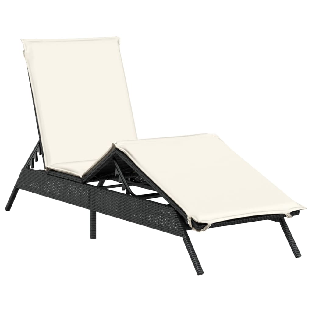 Bain de soleil avec coussin en polyrotin noir