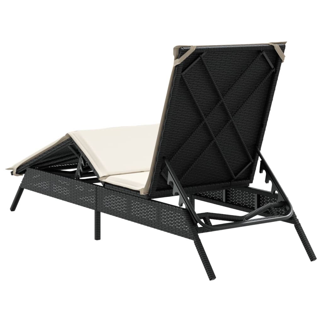 Bain de soleil avec coussin en polyrotin noir