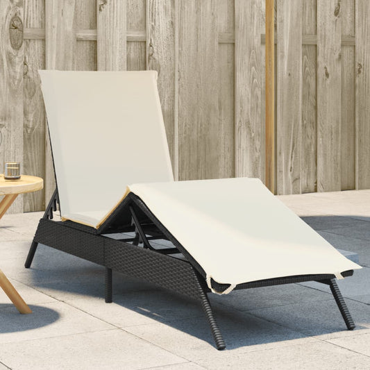 Bain de soleil avec coussin en polyrotin noir