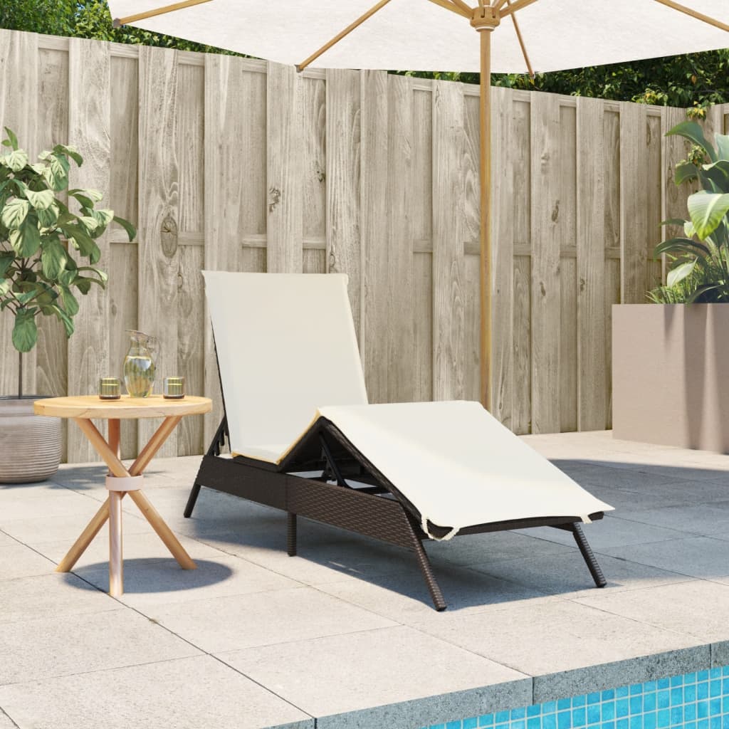 Bain de soleil avec coussin en polyrotin marron