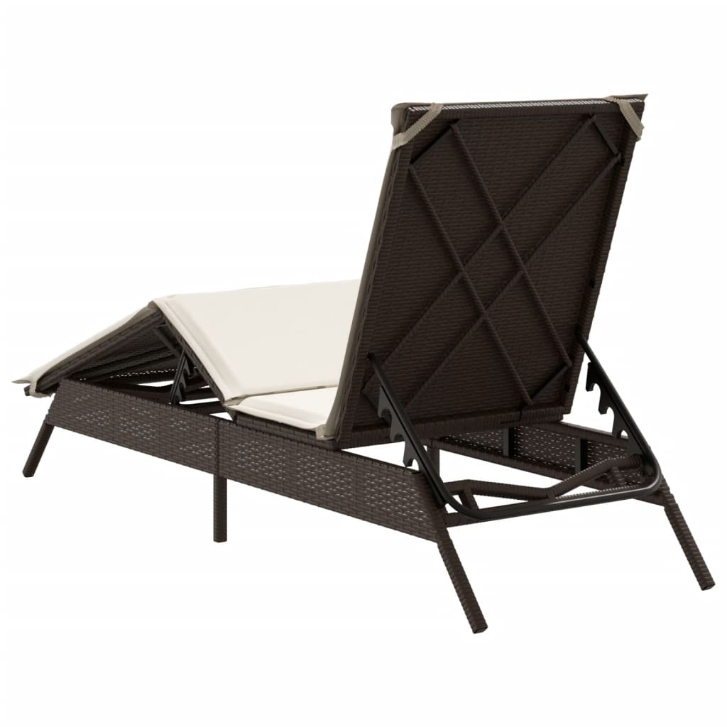 Bain de soleil avec coussin en polyrotin marron