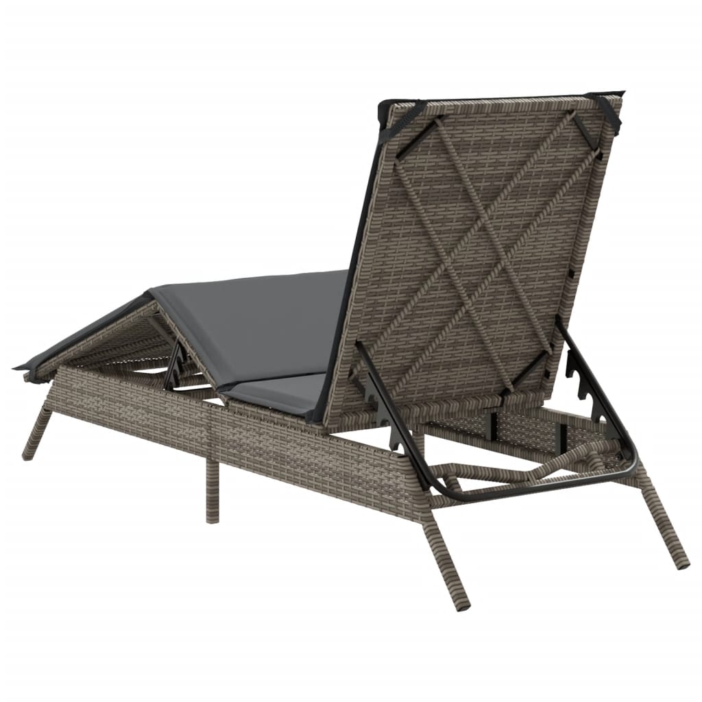 Bain de soleil avec coussin en polyrotin gris