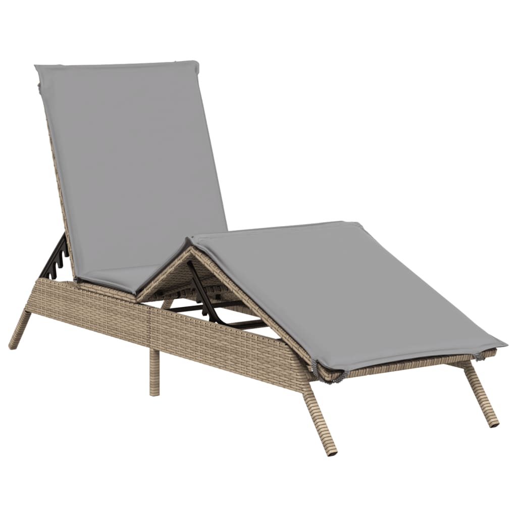 Bain de soleil avec coussin en polyrotin beige