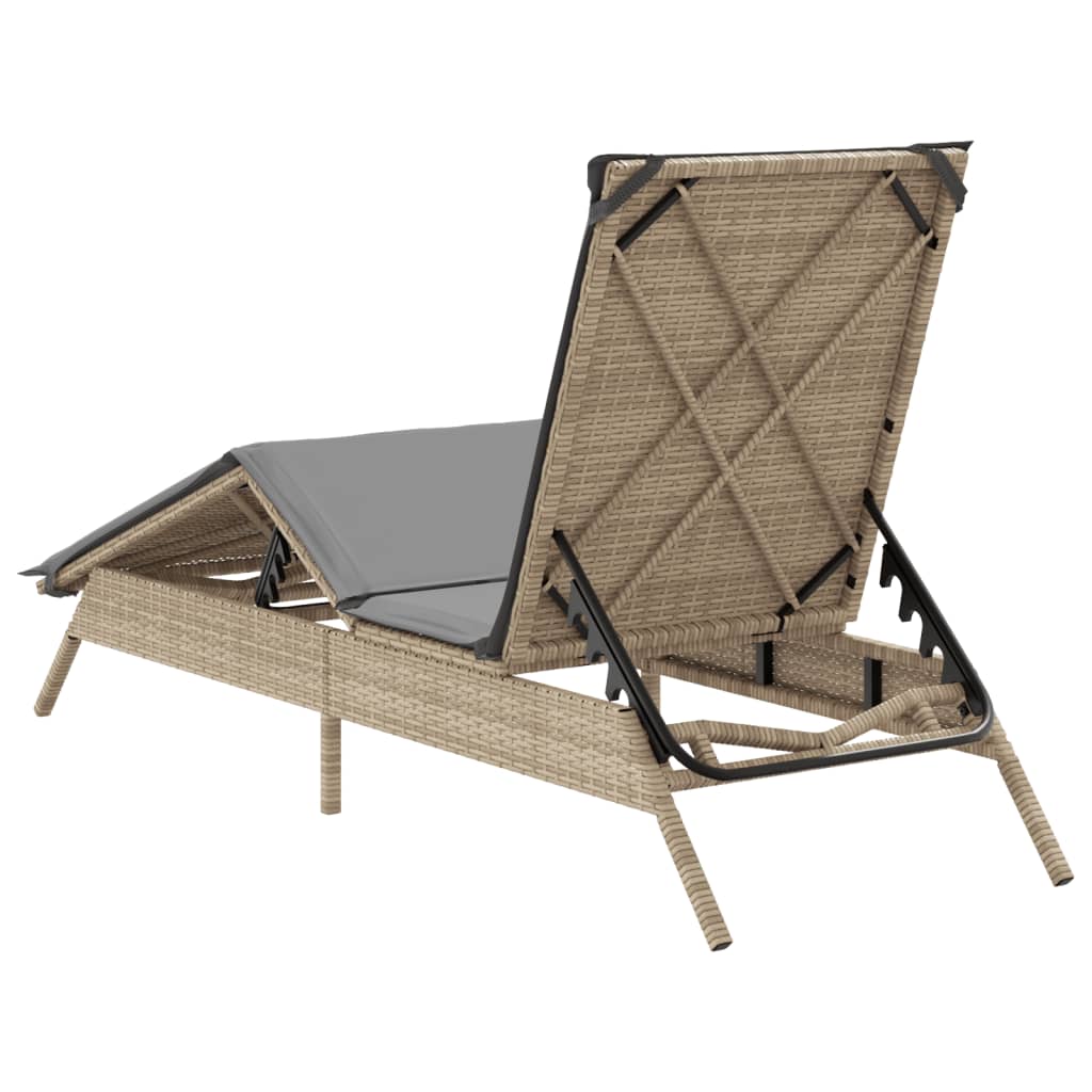 Bain de soleil avec coussin en polyrotin beige